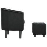 Tub Chair with Footstool Black Faux Leather - Top-Down View