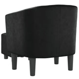 Tub Chair with Footstool Black Faux Leather - 45-Degree Angle