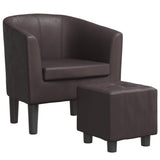 Tub Chair with Footstool Brown Faux Leather - Front View