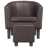 Tub Chair with Footstool Brown Faux Leather - Side View