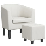 Tub Chair with Footstool White Faux Leather - Front View