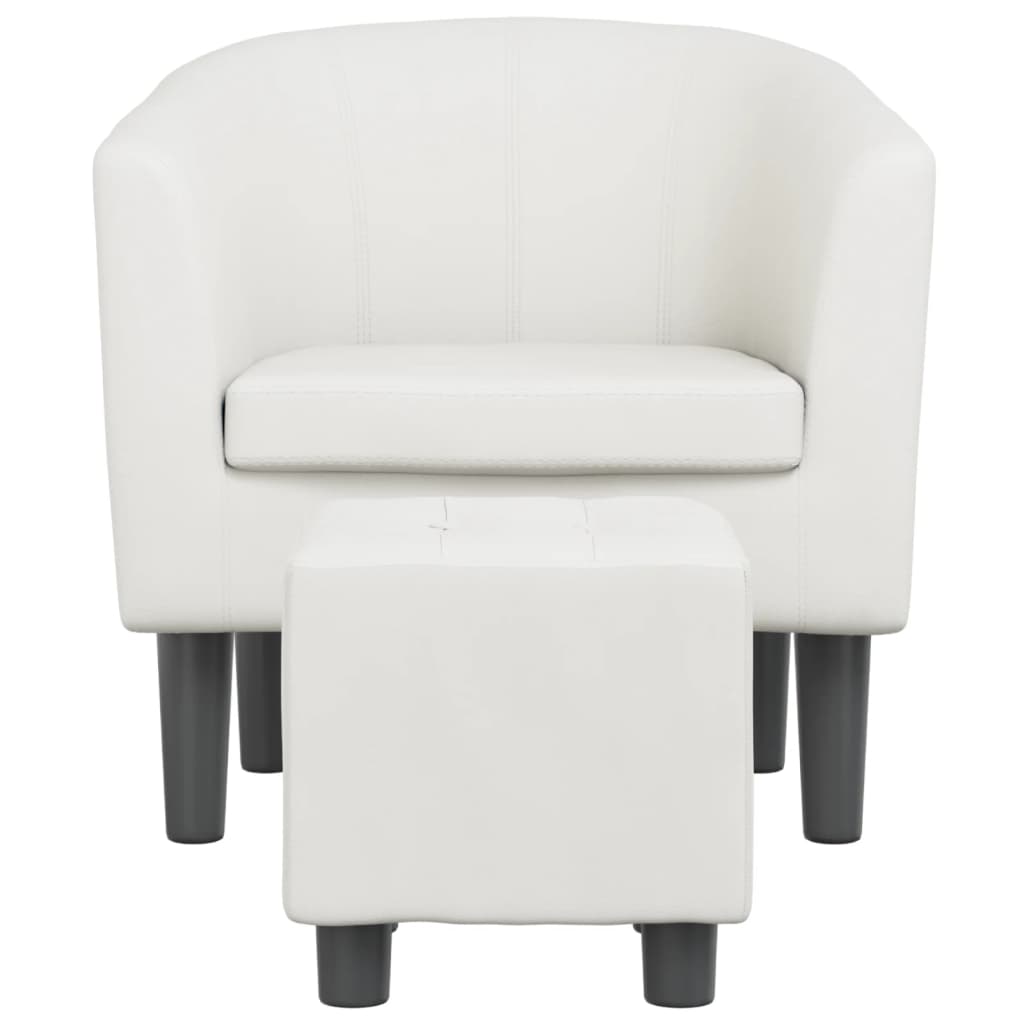 Tub Chair with Footstool White Faux Leather