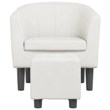 Tub Chair with Footstool White Faux Leather