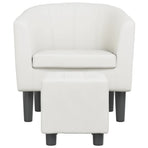 Tub Chair with Footstool White Faux Leather