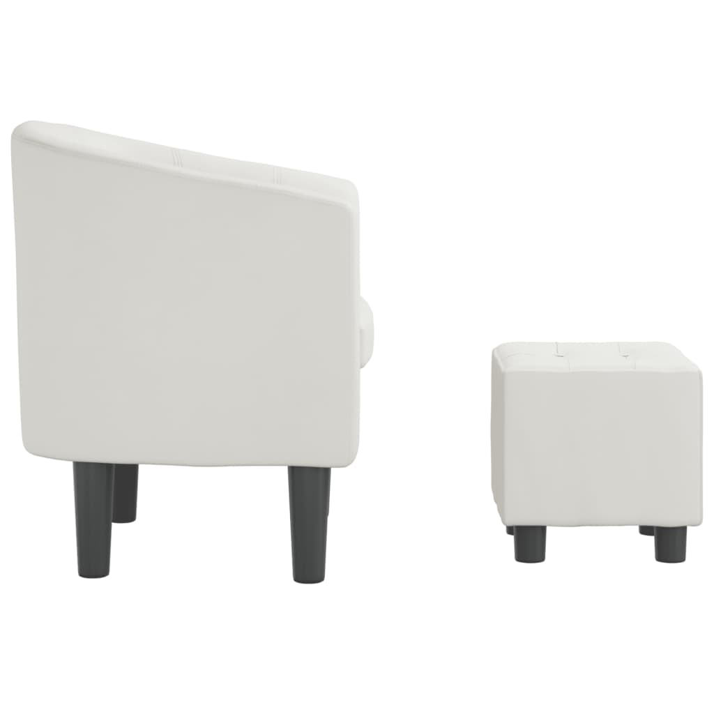 Tub Chair with Footstool White Faux Leather
