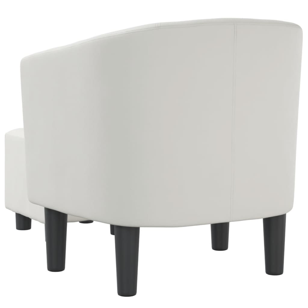 Tub Chair with Footstool White Faux Leather