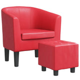 Tub Chair with Footstool Red Faux Leather - Front View