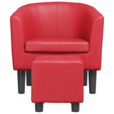 Tub Chair with Footstool Red Faux Leather - Side View