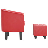 Tub Chair with Footstool Red Faux Leather - Top-Down View