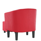 Tub Chair with Footstool Red Faux Leather - 45-Degree Angle