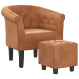 Tub Chair with Footstool Brown Faux Leather - Front View