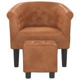 Tub Chair with Footstool Brown Faux Leather - Side View