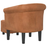 Tub Chair with Footstool Brown Faux Leather - 45-Degree Angle