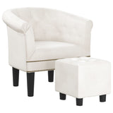 Tub Chair with Footstool White Faux Leather - Front View