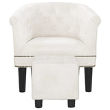 Tub Chair with Footstool White Faux Leather - Side View