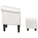 Tub Chair with Footstool White Faux Leather - Top-Down View