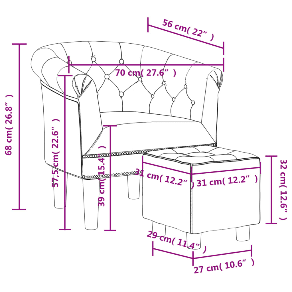Tub Chair with Footstool White Faux Leather