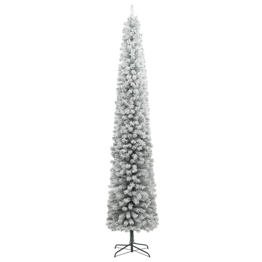 Slim Christmas Tree with Stand and Flocked Snow 270 cm PVC
