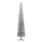 Slim Christmas Tree with Stand and Flocked Snow 300 cm PVC - Front View