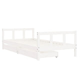 Kids Bed Frame with Drawers White 90x190 cm Solid Wood Pine - Side View