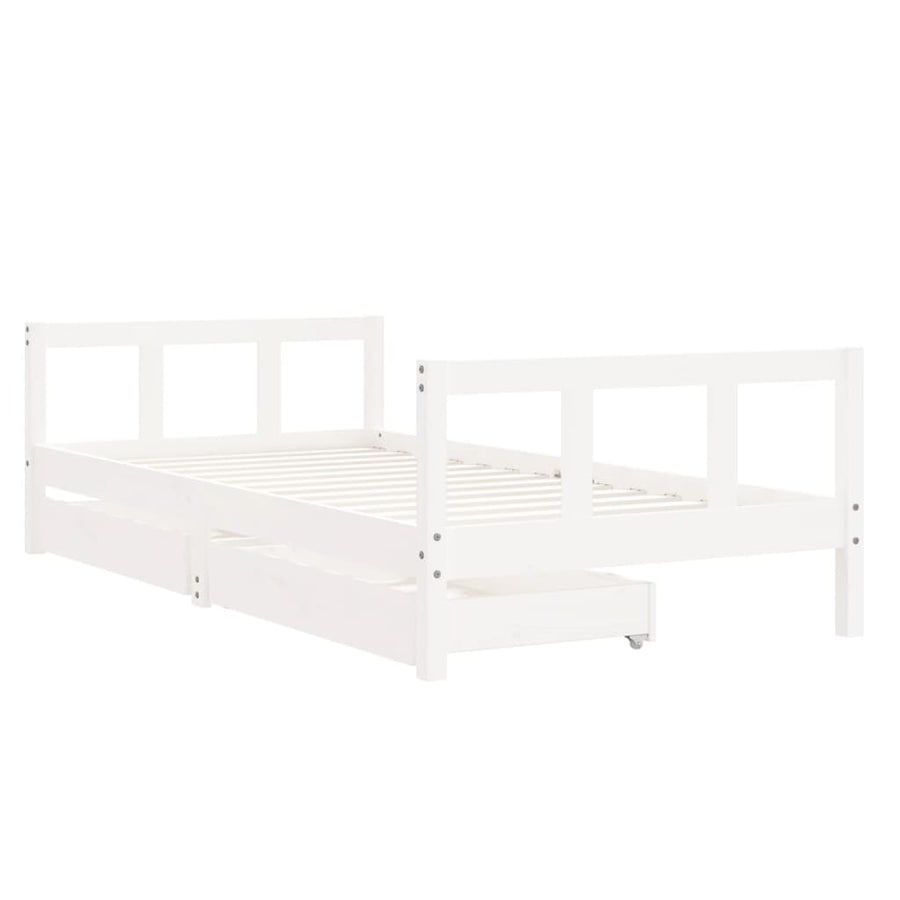 Kids Bed Frame with Drawers White 90x190 cm Solid Wood Pine, image 3