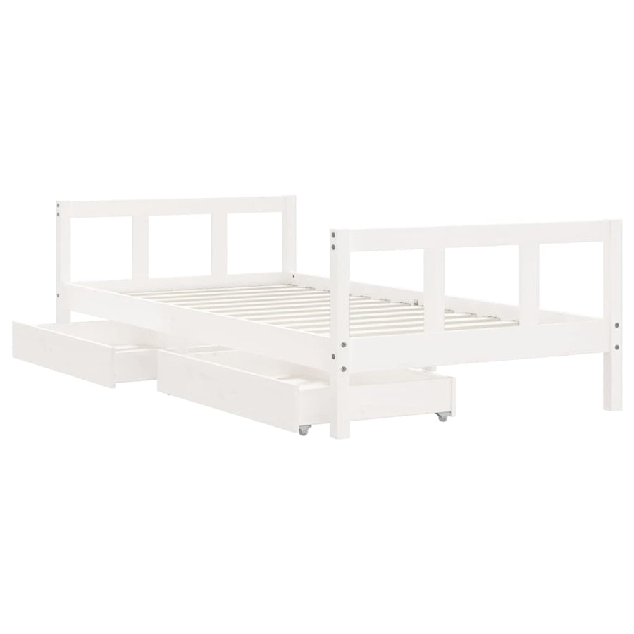 Kids Bed Frame with Drawers White 90x190 cm Solid Wood Pine, image 4