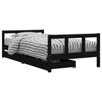 Kids Bed Frame with Drawers Black 90x190 cm Solid Wood Pine, Storage