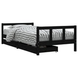 Kids Bed Frame with Drawers Black 90x190 cm Solid Wood Pine - Front View