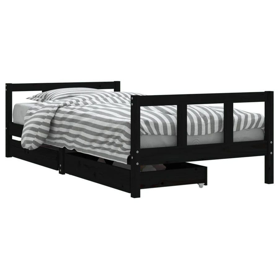 Kids Bed Frame with Drawers Black 90x190 cm Solid Wood Pine, Storage