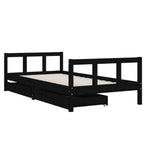 Kids Bed Frame with Drawers Black 90x190 cm Solid Wood Pine, image 3