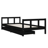 Kids Bed Frame with Drawers Black 90x190 cm Solid Wood Pine - Side View