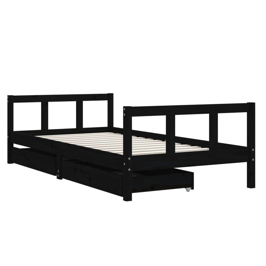Kids Bed Frame with Drawers Black 90x190 cm Solid Wood Pine, image 3