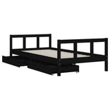 Kids Bed Frame with Drawers Black 90x190 cm Solid Wood Pine