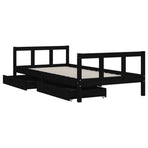 Kids Bed Frame with Drawers Black 90x190 cm Solid Wood Pine, image 4