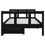 Kids Bed Frame with Drawers Black 90x190 cm Solid Wood Pine - 45-Degree Angle