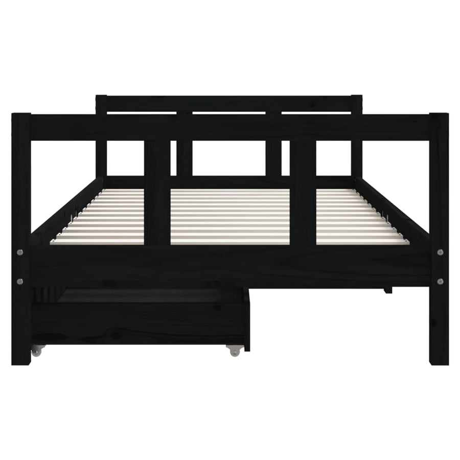Kids Bed Frame with Drawers Black 90x190 cm Solid Wood Pine, image 5