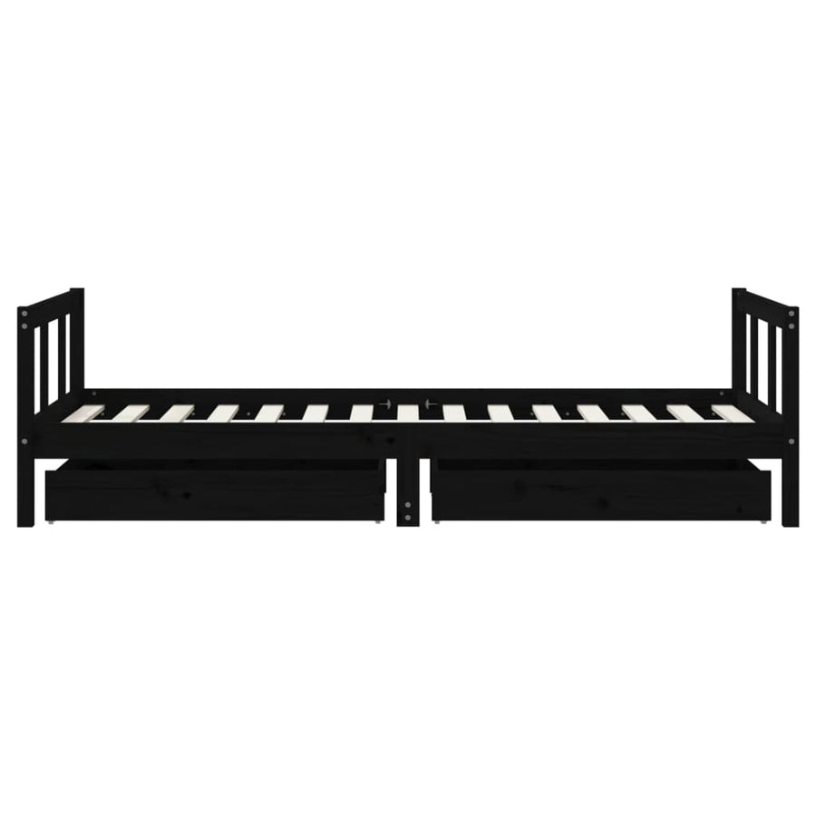 Kids Bed Frame with Drawers Black 90x190 cm Solid Wood Pine, image 6