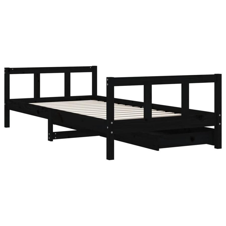 Kids Bed Frame with Drawers Black 90x190 cm Solid Wood Pine, image 7