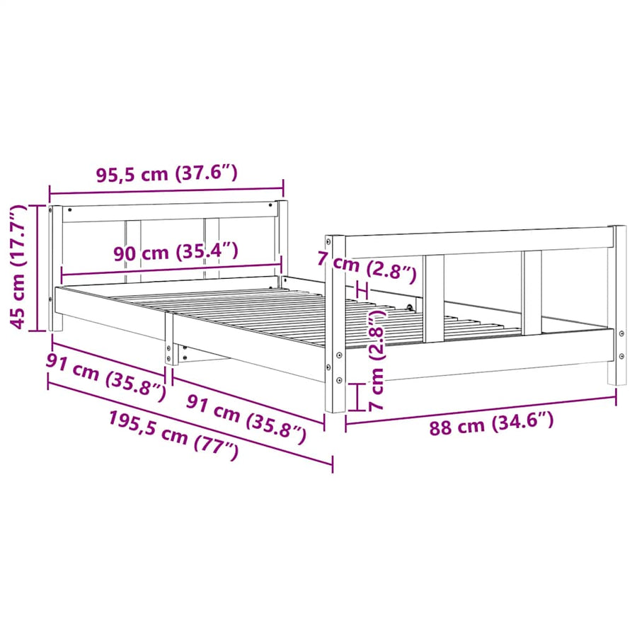 Kids Bed Frame White 90x190 cm Solid Wood Pine