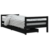 Kids Bed Frame with Drawers Black 90x190 cm Solid Wood Pine - Front View