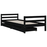 Kids Bed Frame with Drawers Black 90x190 cm Solid Wood Pine - Side View