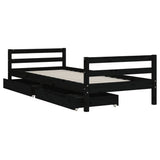 Kids Bed Frame with Drawers Black 90x190 cm Solid Wood Pine - Top-Down View