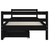 Kids Bed Frame with Drawers Black 90x190 cm Solid Wood Pine - 45-Degree Angle