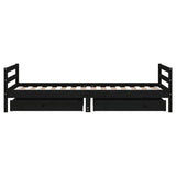 Kids Bed Frame with Drawers Black 90x190 cm Solid Wood Pine - Rear View