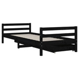 Kids Bed Frame with Drawers Black 90x190 cm Solid Wood Pine - Close-Up Angle