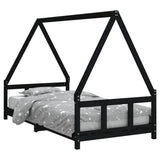 Kids Bed Frame Black 90x190 cm Solid Wood Pine - Front View