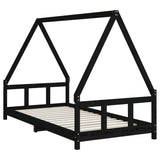 Kids Bed Frame Black 90x190 cm Solid Wood Pine - Side View