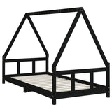 Kids Bed Frame Black 90x190 cm Solid Wood Pine - Rear View