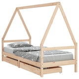 Kids Bed Frame with Drawers 90x190 cm Solid Wood Pine - Front View