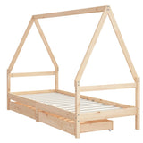 Kids Bed Frame with Drawers 90x190 cm Solid Wood Pine - Side View
